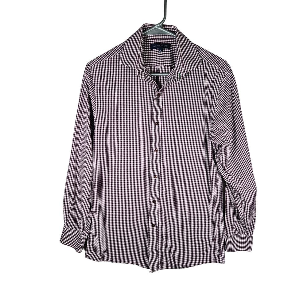 Tommy Hilfiger Slim Fit Shirt Purple Gingham Long Sleeve Mens15/32-33
